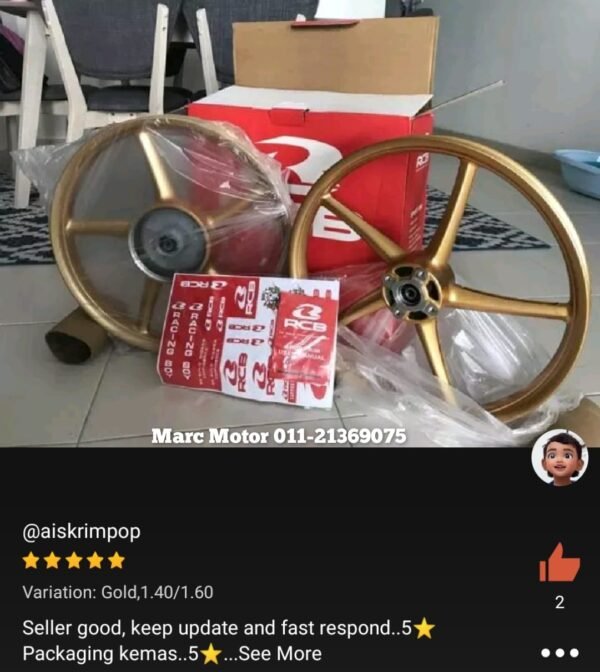 RCB Sport Rim SP522 Yamaha LC135 4S (V1 V2 V3 V4 V5 V6 V7) / Lagenda 110, 115 Size 140/160 - Image 8