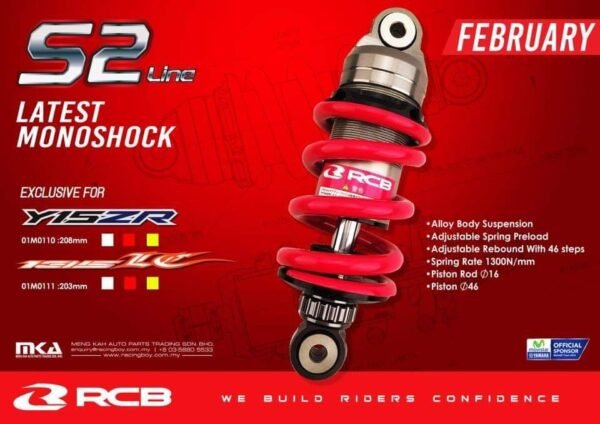 RCB Monoshock S2 Line - LC135 / Y15 / Y16 / RS150 / RSX150 / Belang / Raider / R15 / FZ150 / VF185 / R25 / KLX150 - Image 3